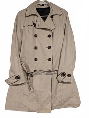 Womens Double Breasted Trench Coat Beige Belted Piped Detail Classic Style Small